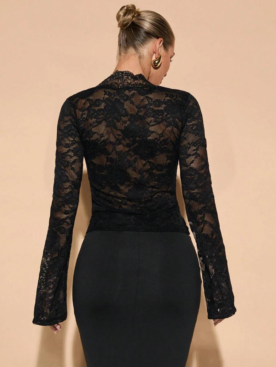 SHEIN CZARNA KORONKOWA BLUZKA S06__L
