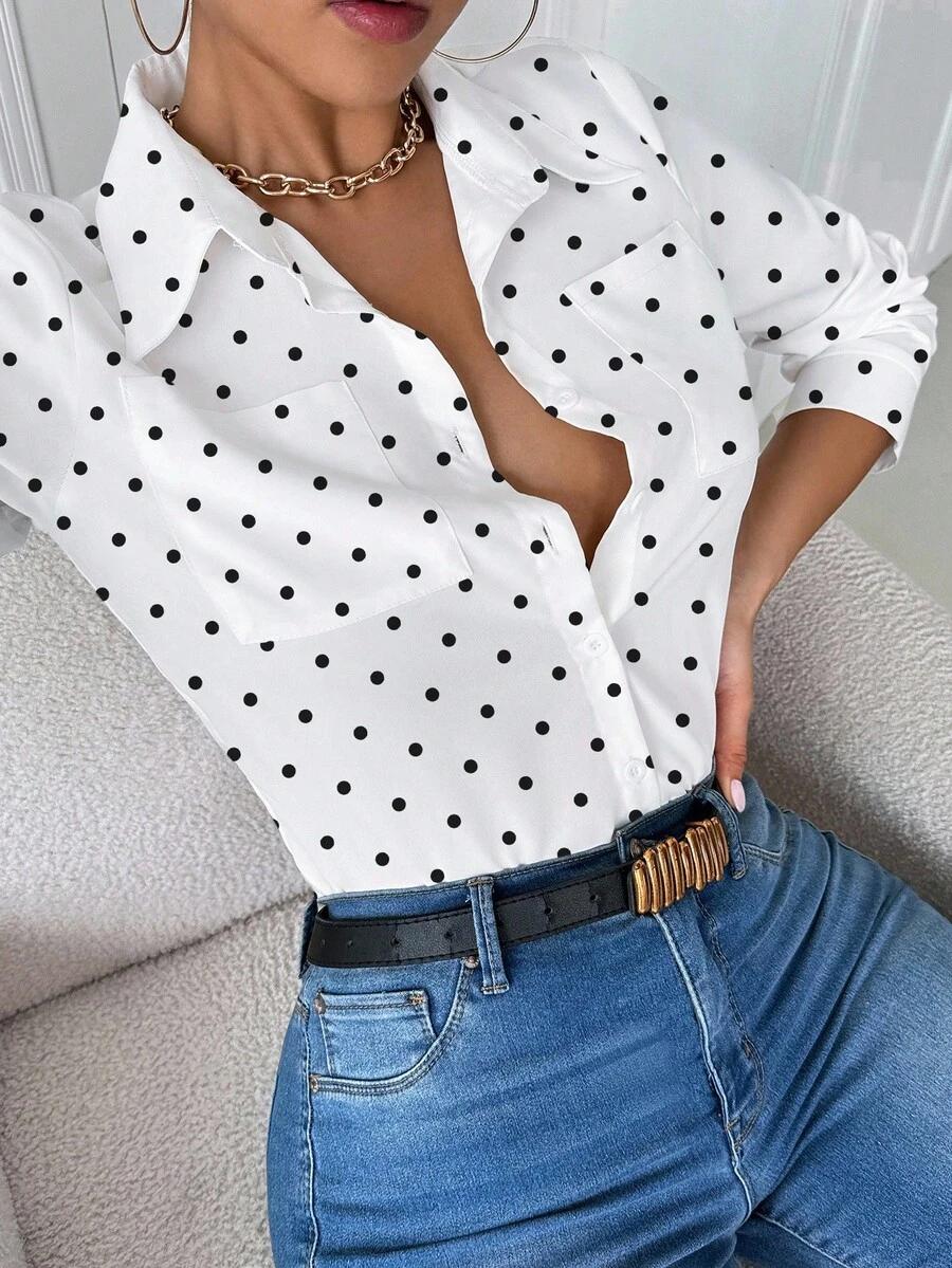 SHEIN BIAŁA KOSZULA W GROSZKI S06__L