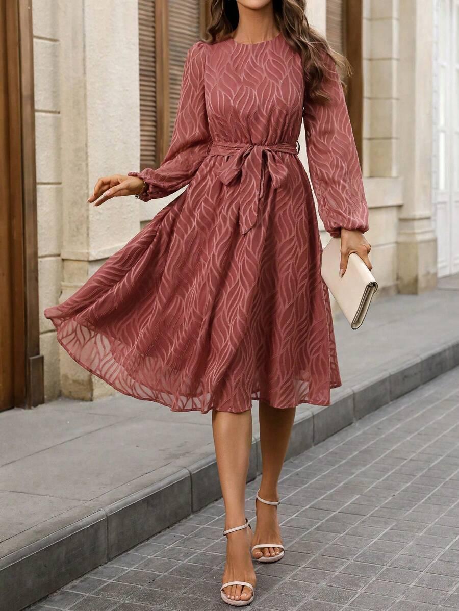 SHEIN RÓŻOWA SUKIENKA DŁUGI RĘKAW S06__L