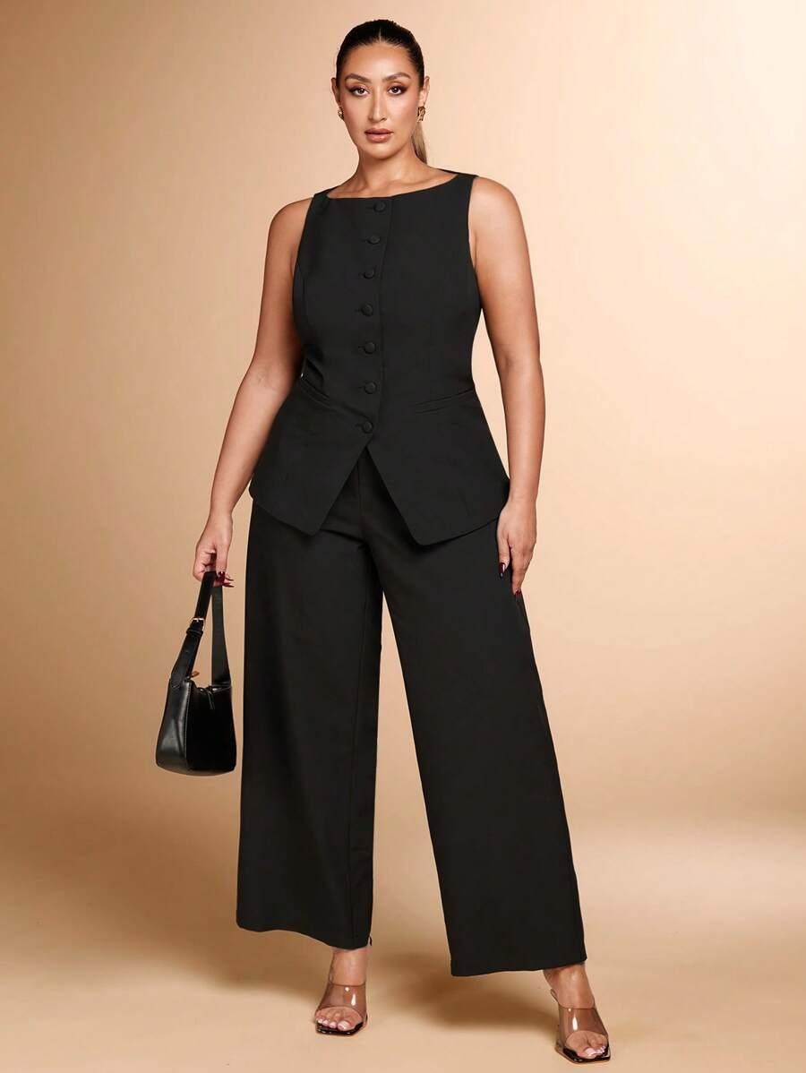 SHEIN CZARNY DWUCZĘŚCIOWY KOMPLET TOP SPODNIE S06__48