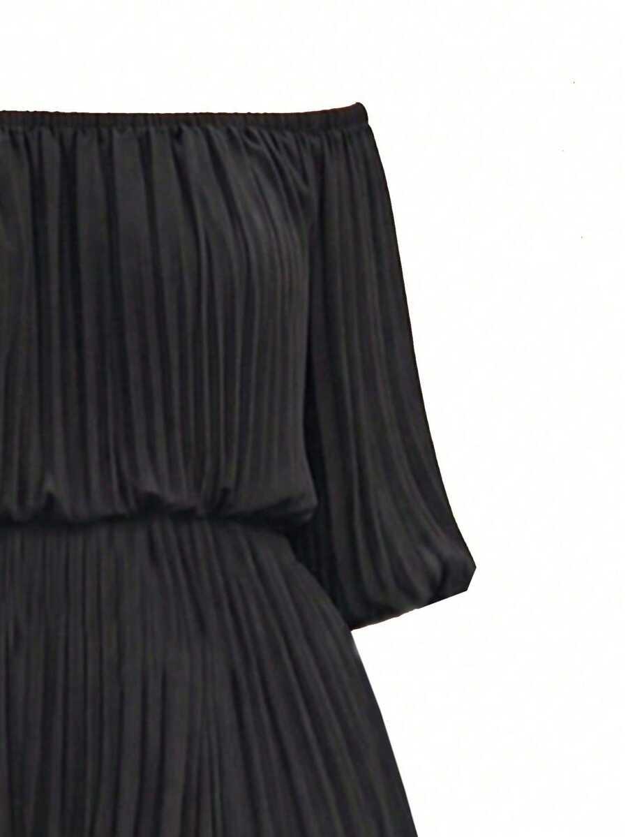 SHEIN CZARNA MAXI SUKIENKA ODKRYTE RAMIONA S06__46