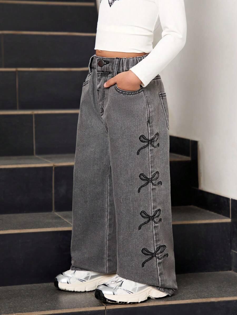 SHEIN JEANSOWE SPODNIE HAFT KOKARDY S06__98-104