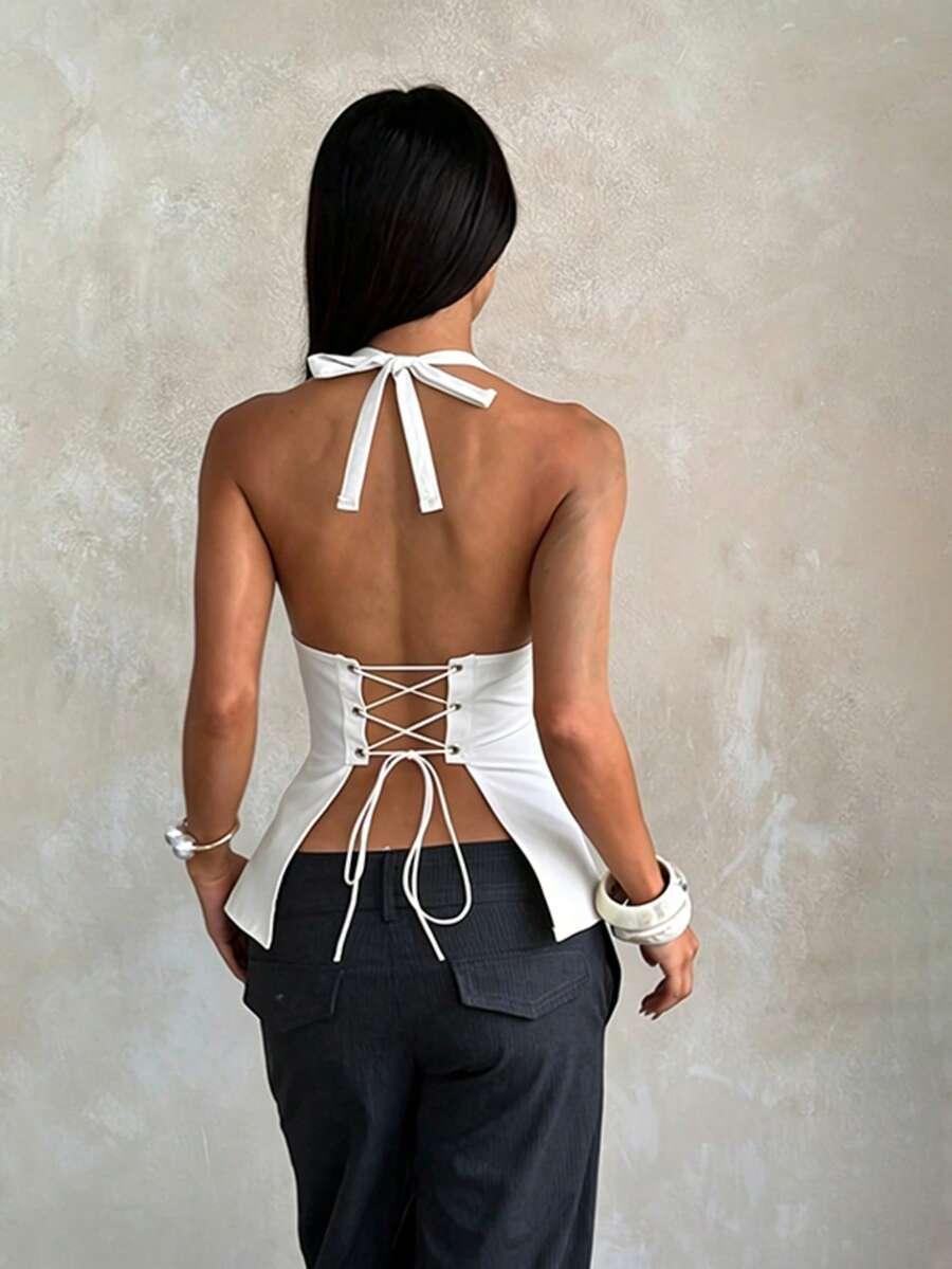 SHEIN BIAŁY TOP NA RAMIĄCZKACH S09__M