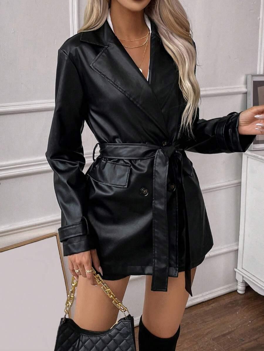 SHEIN CZARNY PŁASZCZ GUZIKI W01__L