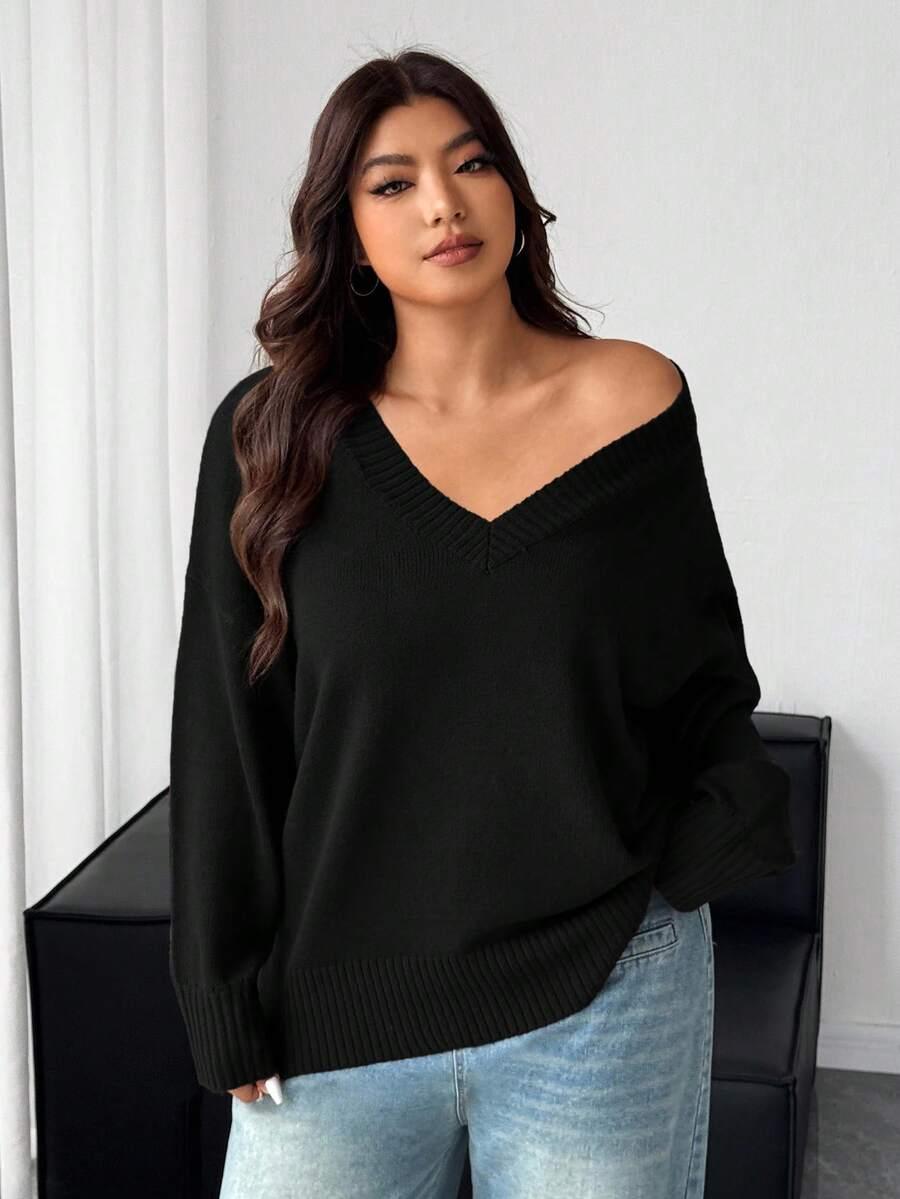 DAZY CZARNY SWETER V-NECK OVERSIZE S06__XXL