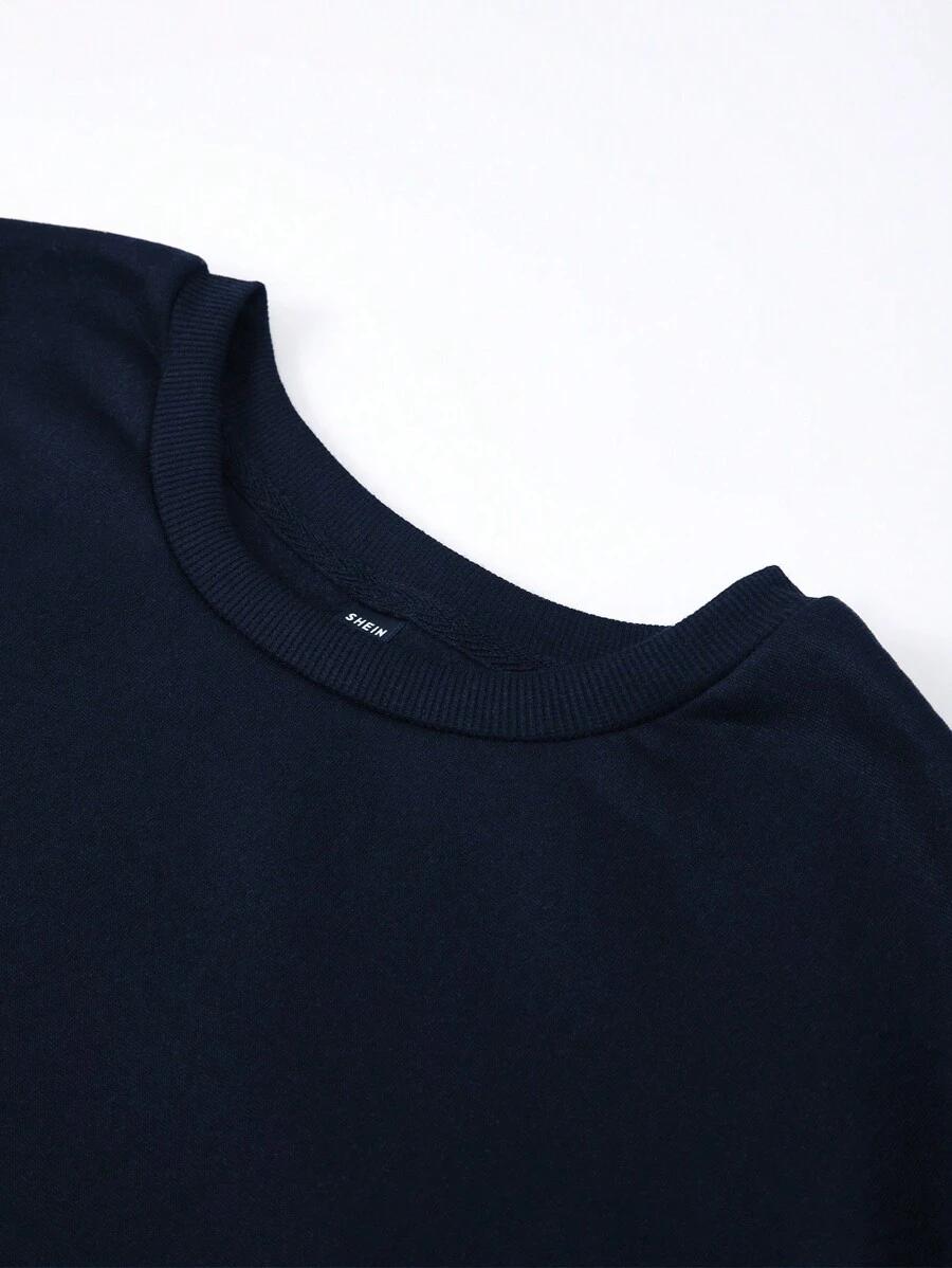 SHEIN GRANATOWA BLUZA NADRUK SZKIELET OKRĄGŁY DEKOLT PK01__S