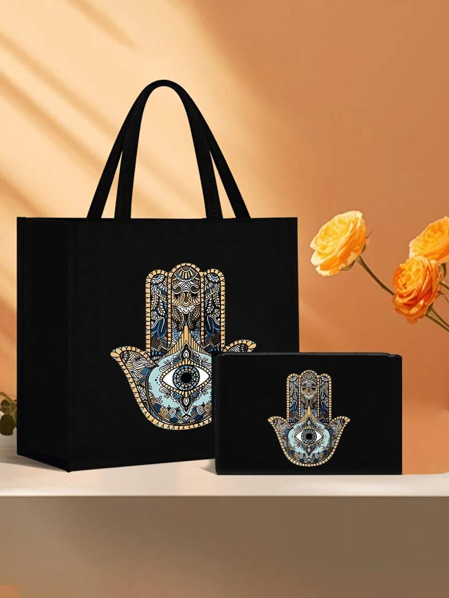 SHEIN CZARNA TORBA Z KOSMETYCZKĄ S07__30X35CM