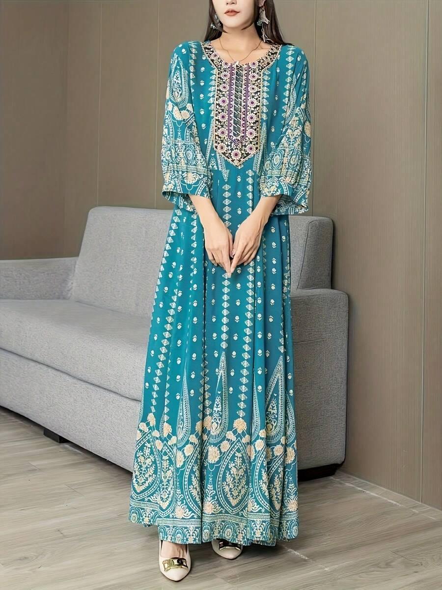 SHEIN NIEBIESKA MAXI SUKIENKA WZÓR S06__XL