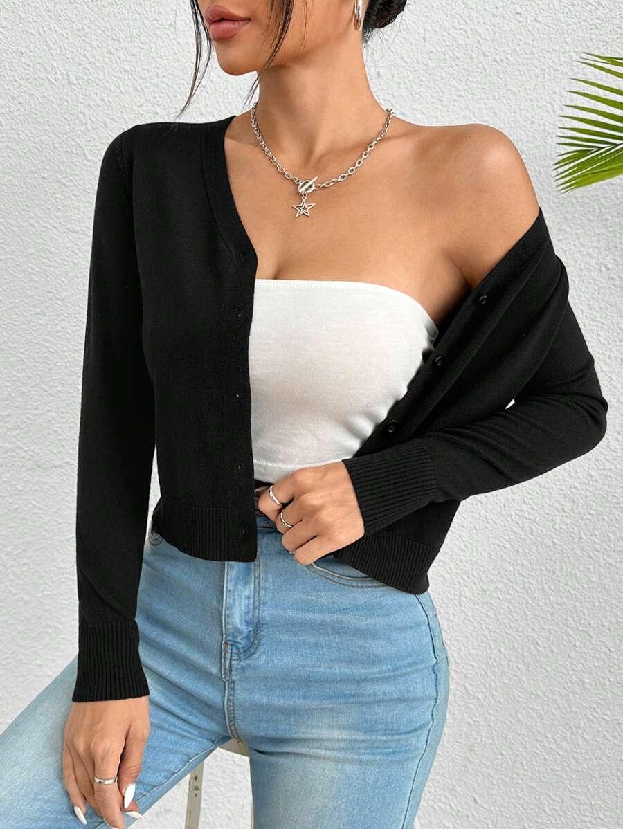SHEIN CZARNY SWETER GUZIKI S06__S
