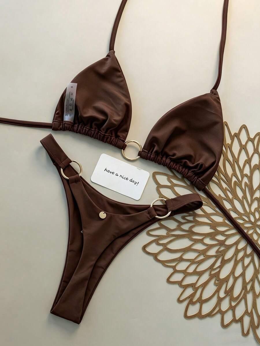 SHEIN BRĄZOWY DWUCZĘŚCIOWY STRÓJ KĄPIELOWY S09__XS
