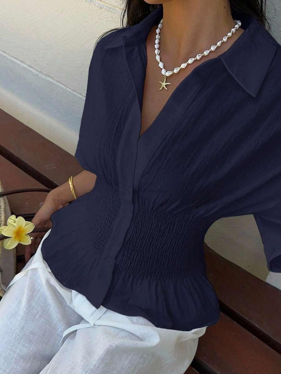 SHEIN GRANATOWA BLUZKA GUZIKI S06__S