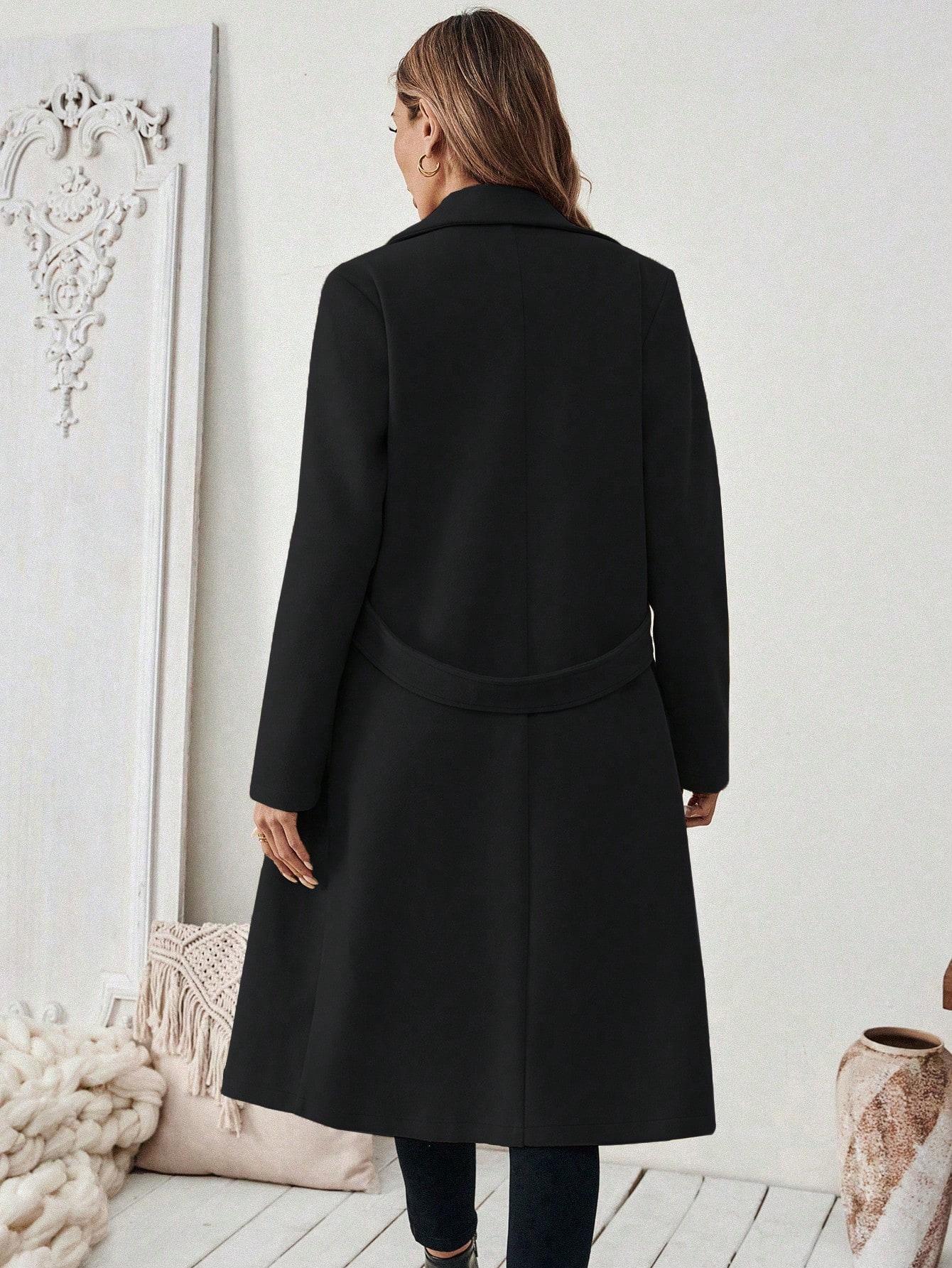 SHEIN CZARNY KLASYCZNY PŁASZCZ W01__L