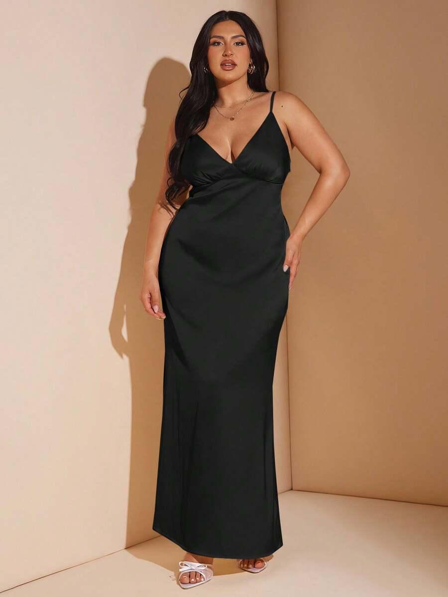 SHEIN CZARNA MAXI SATYNOWA SUKIENKA S06__46