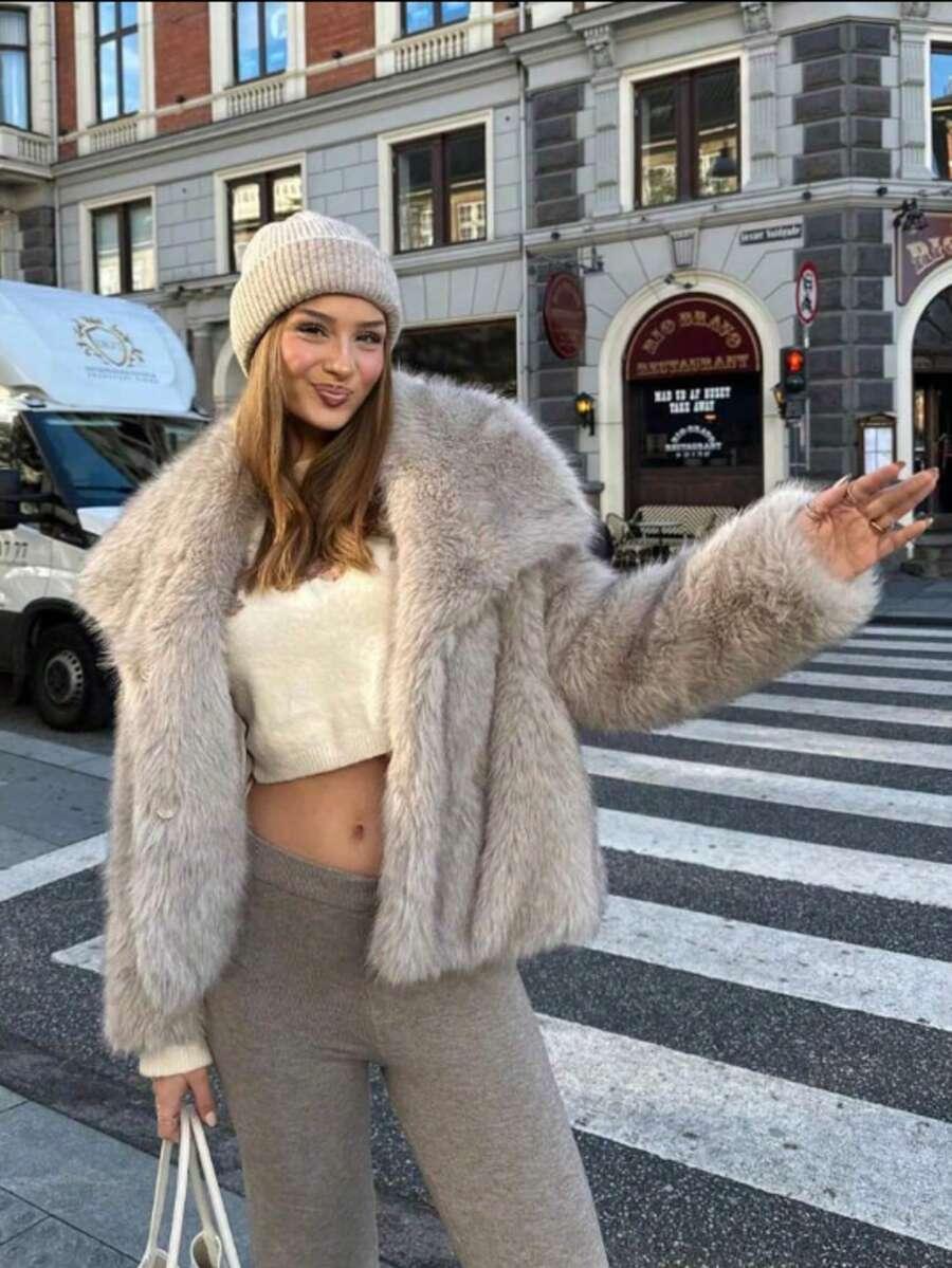 SHEIN SZARE SZTUCZNE FUTRO W01__S