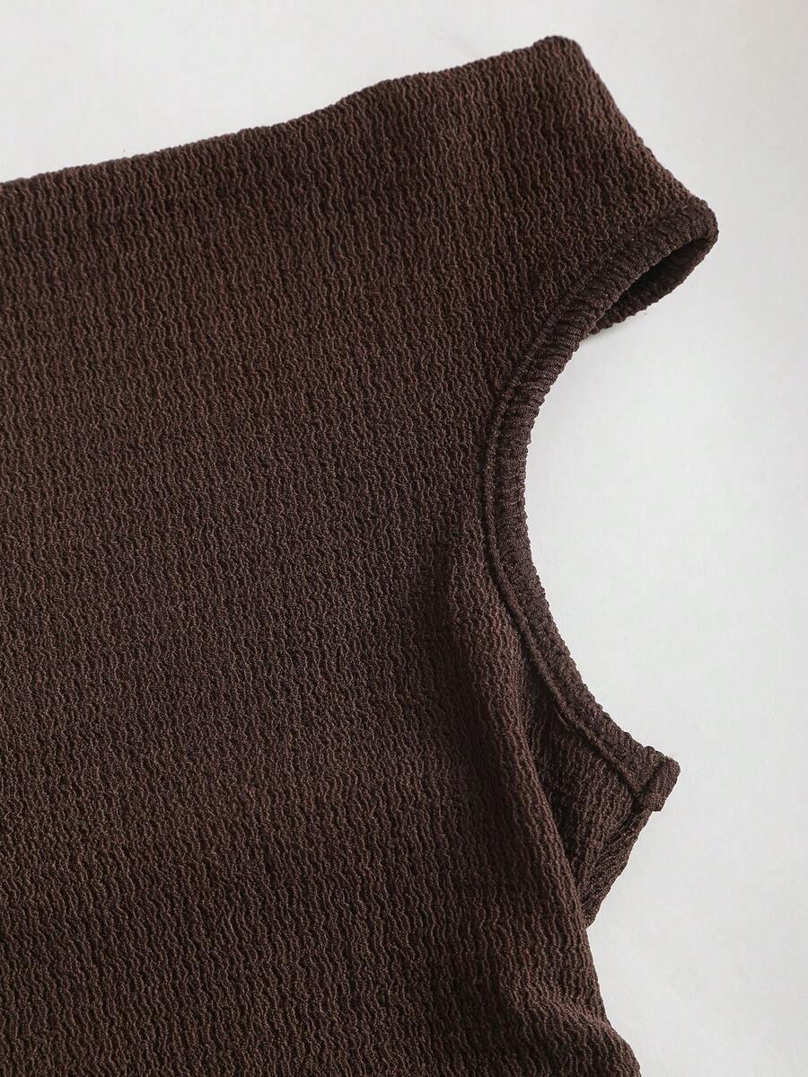SHEIN BRĄZOWY TOP ODKRYTE RAMIONA S06__L