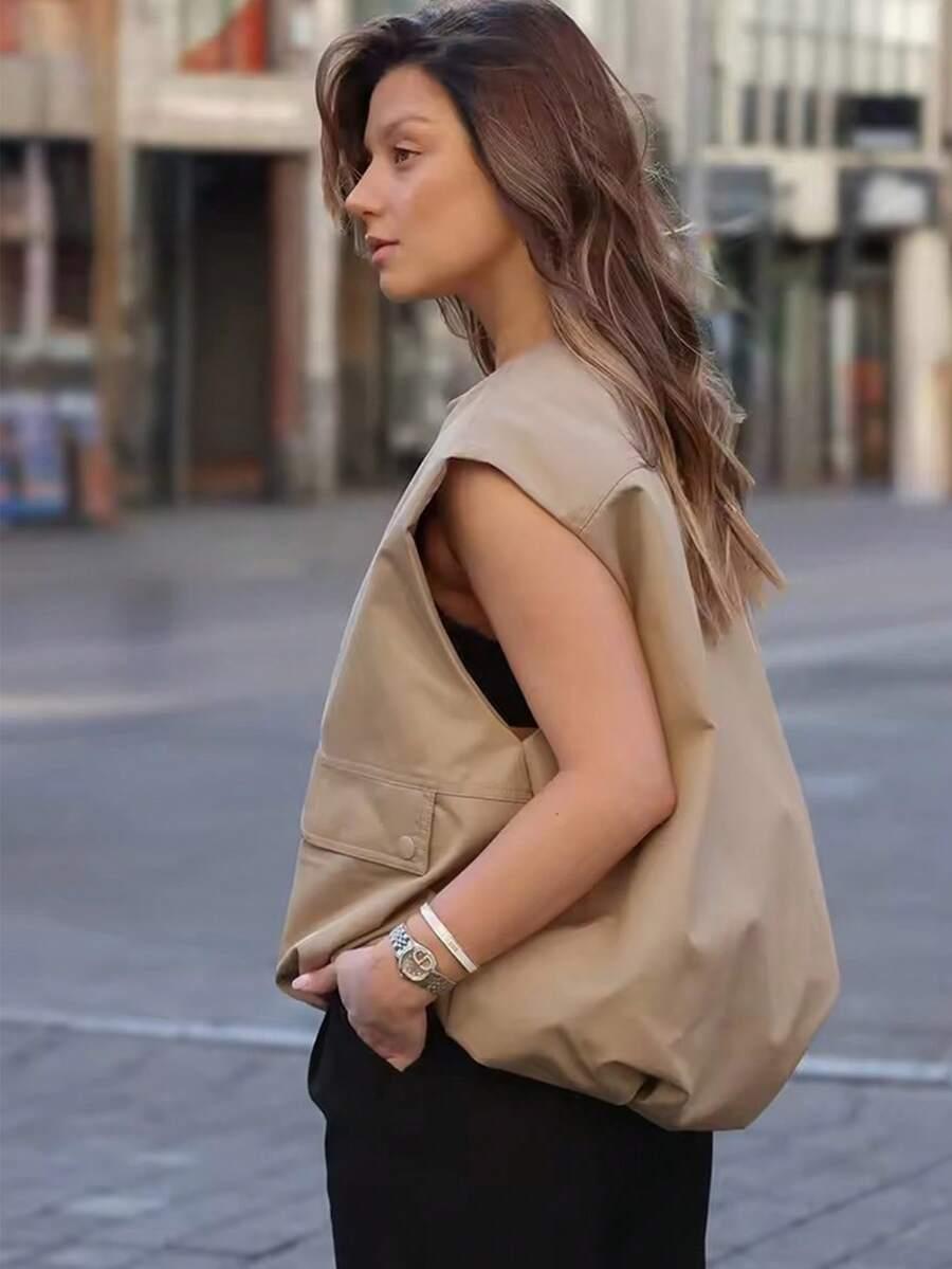 SHEIN BRĄZOWA KAMIZELKA KIESZENIE