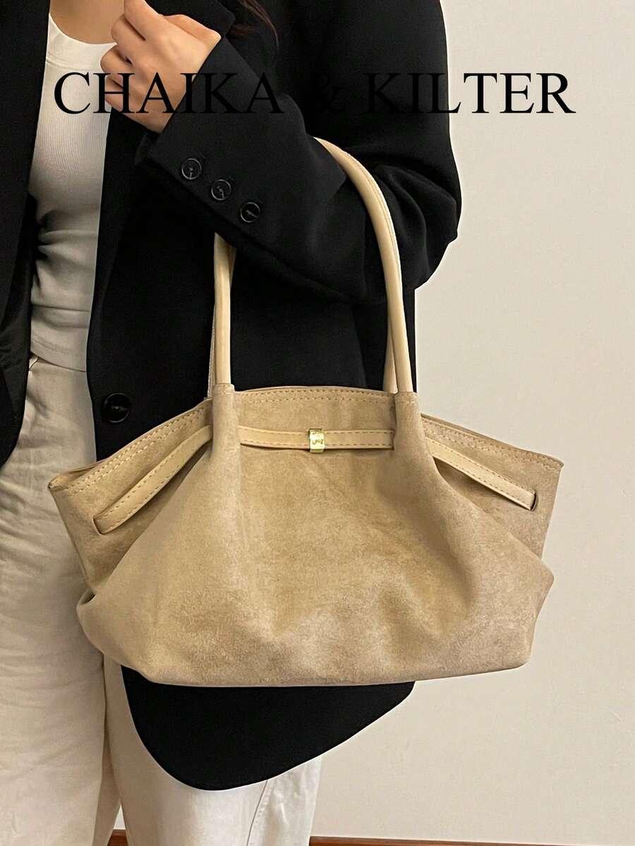 SHEIN BEŻOWA TOREBKA IMITACJA ZAMSZU S07__35X11X23CM