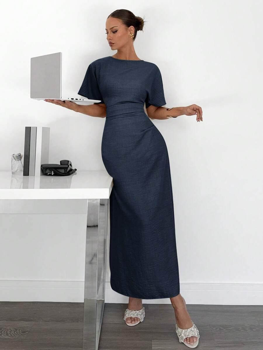 SHEIN MAXI SUKIENKA KRÓTKI RĘKAW S06__L