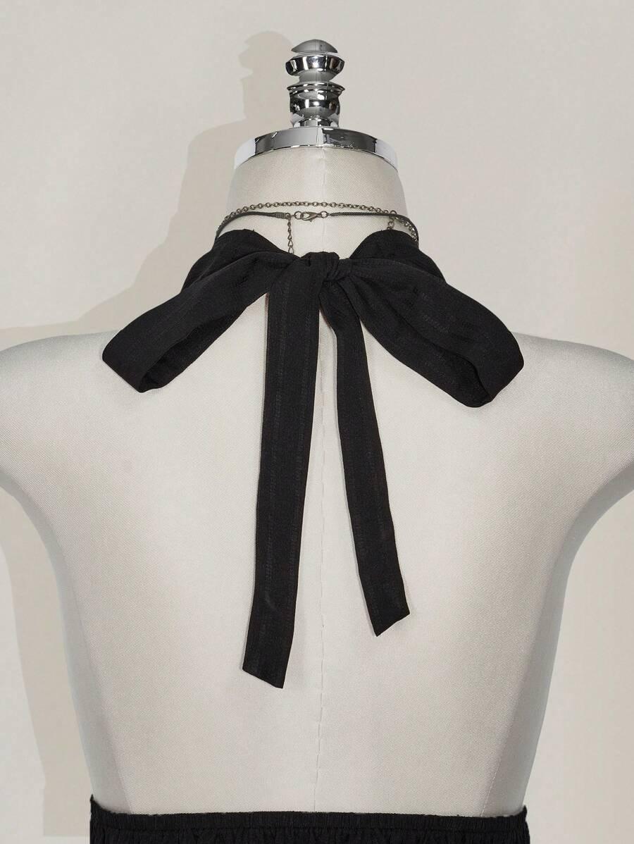 SHEIN CZARNY TOP BEZ RĘKAWÓW WIĄZANIE S06__52