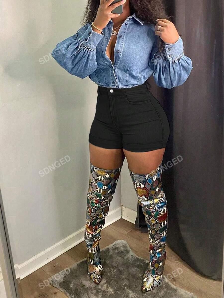 SHEIN CZARNE SPODENKI JEANS S06__XL