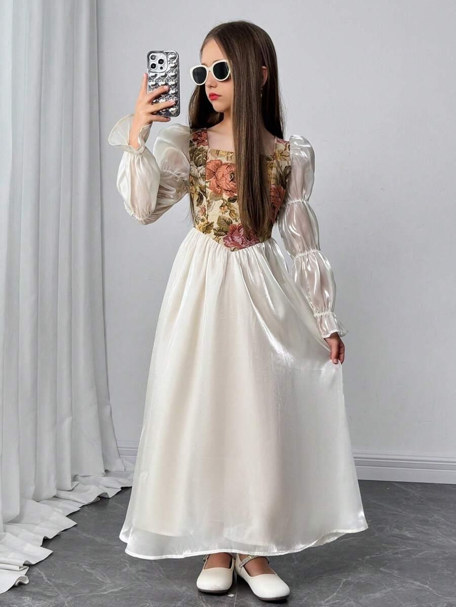 SHEIN MAXI SUKIENKA BUFIASTE RĘKAWY S06__140-146