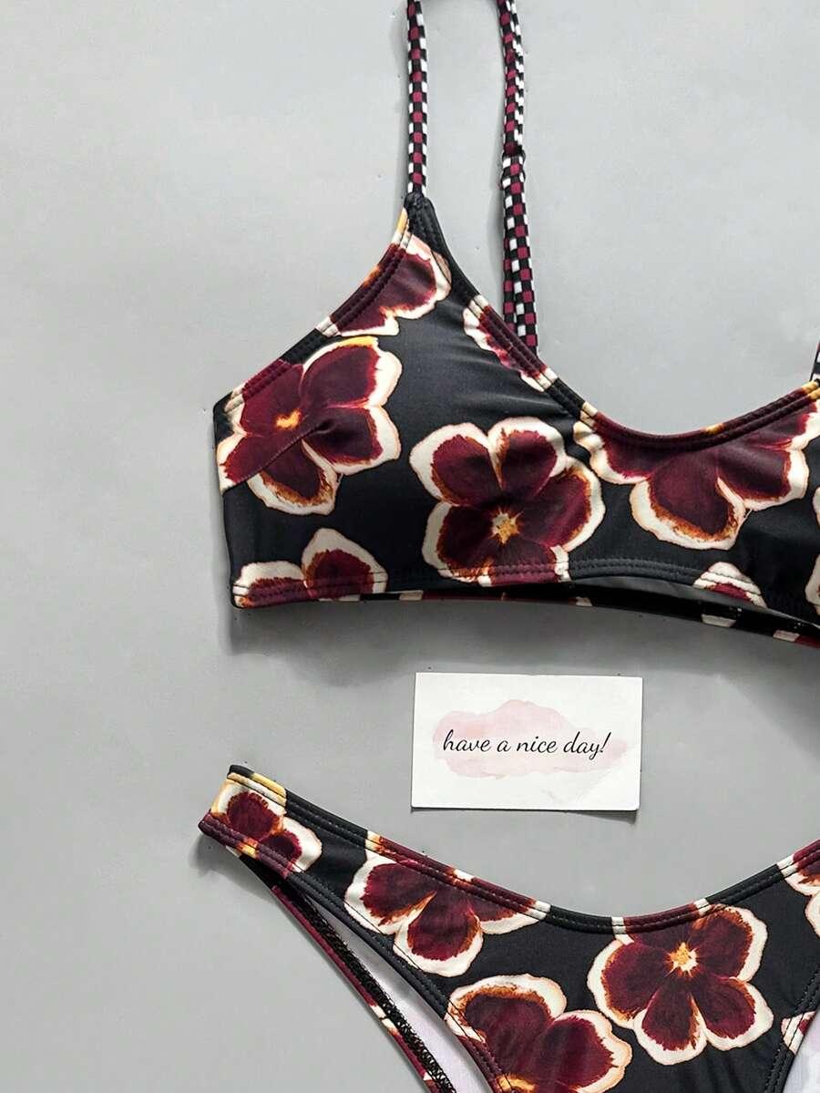 SHEIN DWUCZĘŚCIOWY STRÓJ KĄPIELOWY PRINT S06__L