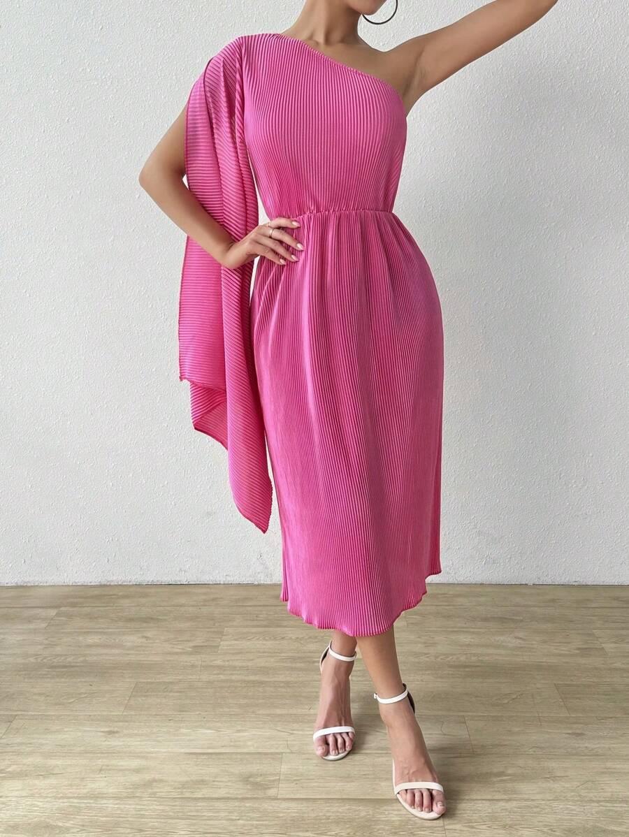 SHEIN RÓŻOWA ASYMETRYCZNA PLISOWANA SUKIENKA S06__XL