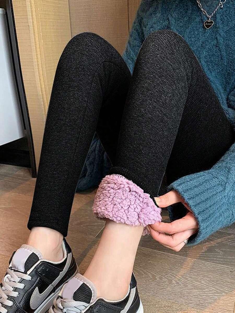 SHEIN CZARNE OCIEPLANE LEGGINSY WYSOKI STAN W01__L