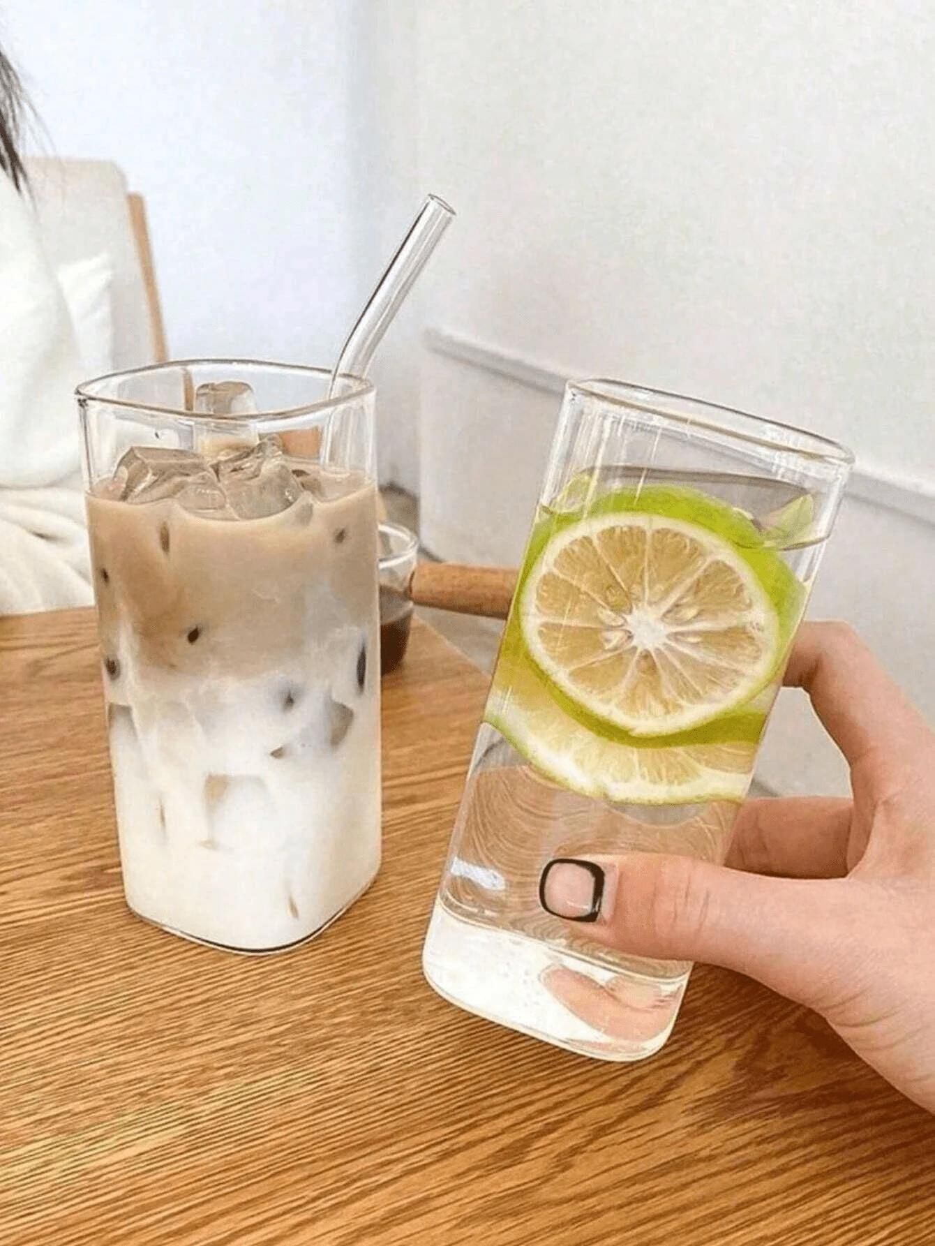 SHEIN KUBEK SZKLANY Z POKRYWKĄ I SŁOMKĄ S07__400ML