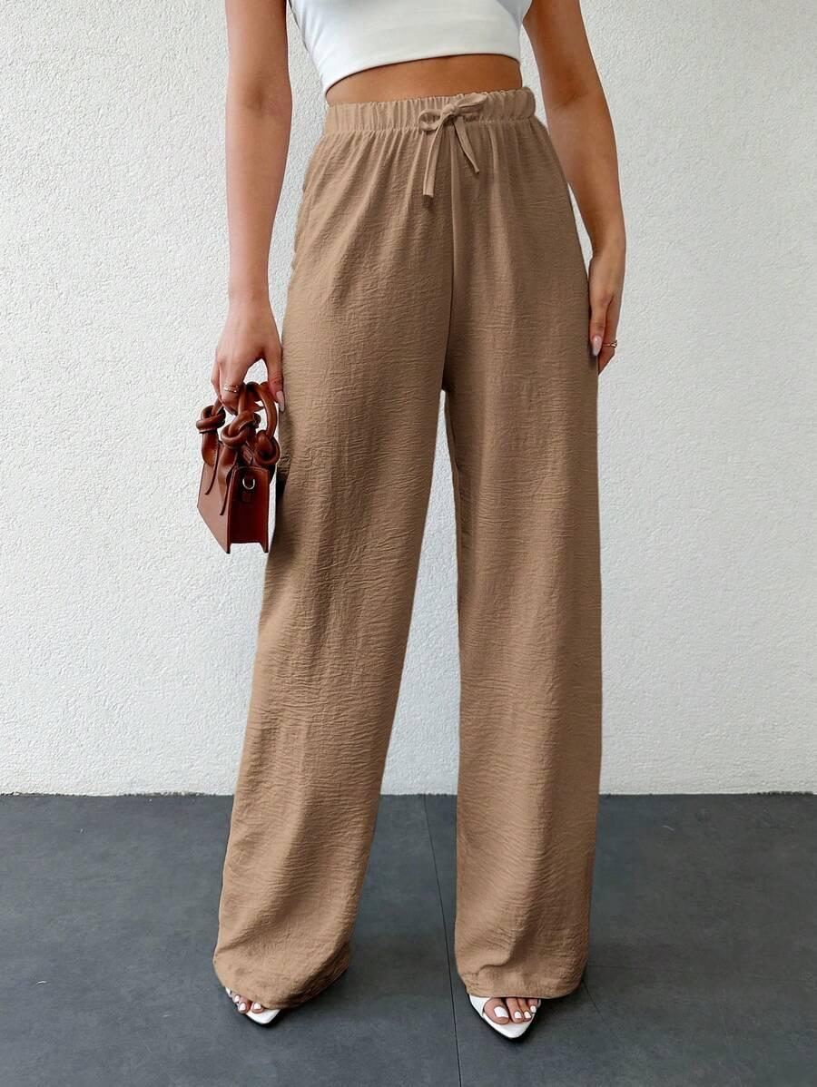 SHEIN BEŻOWE SPODNIE WYSOKI STAN S06__L