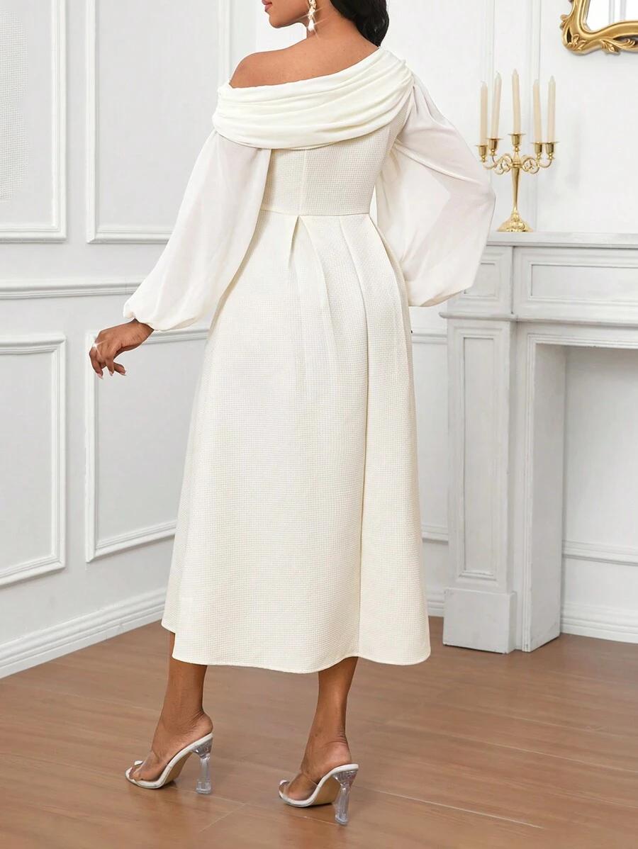 SHEIN KREMOWA ROZKLOSZOWANA MIDI SUKIENKA S06__M