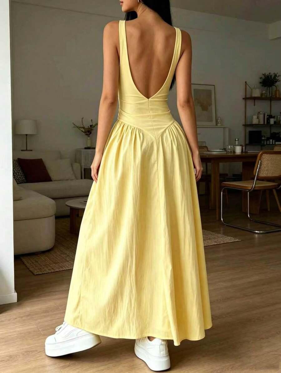 SHEIN ŻÓŁTA SUKIENKA MAXI ROZCIĘCIE S06__L