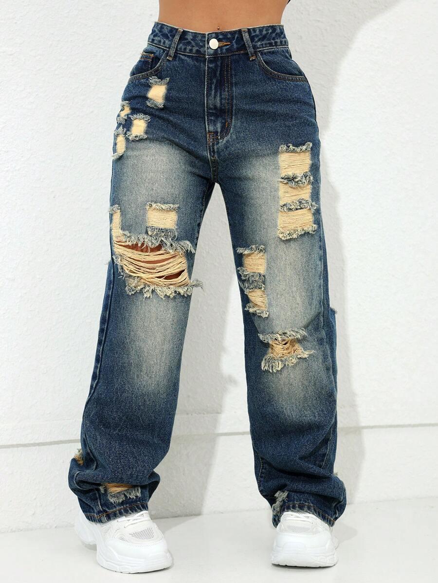 SHEIN SPODNIE JEANS PRZETARCIA S06__L