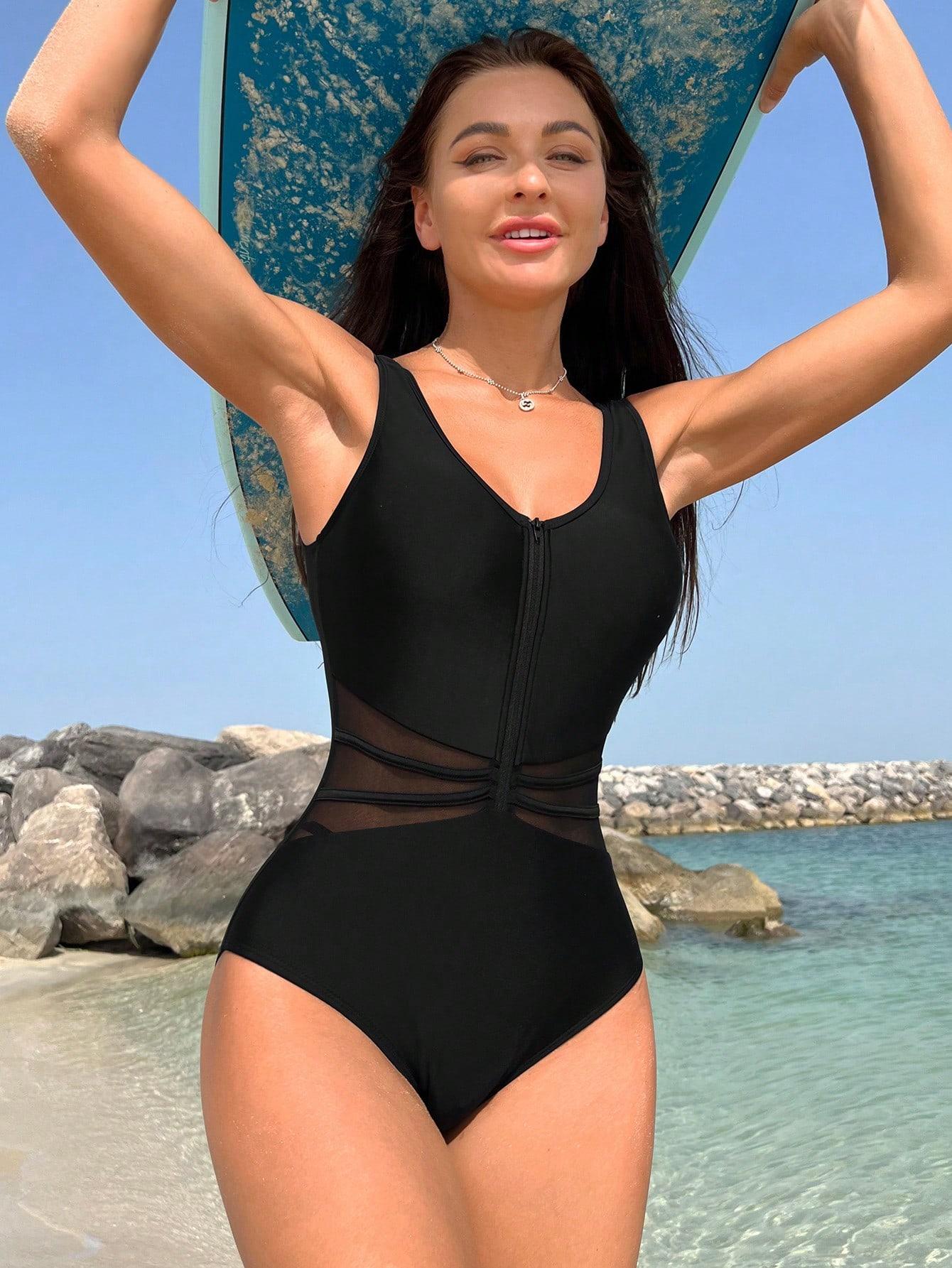 SHEIN CZARNY JEDNOCZĘŚCIOWY STRÓJ KĄPIELOWY S09__M