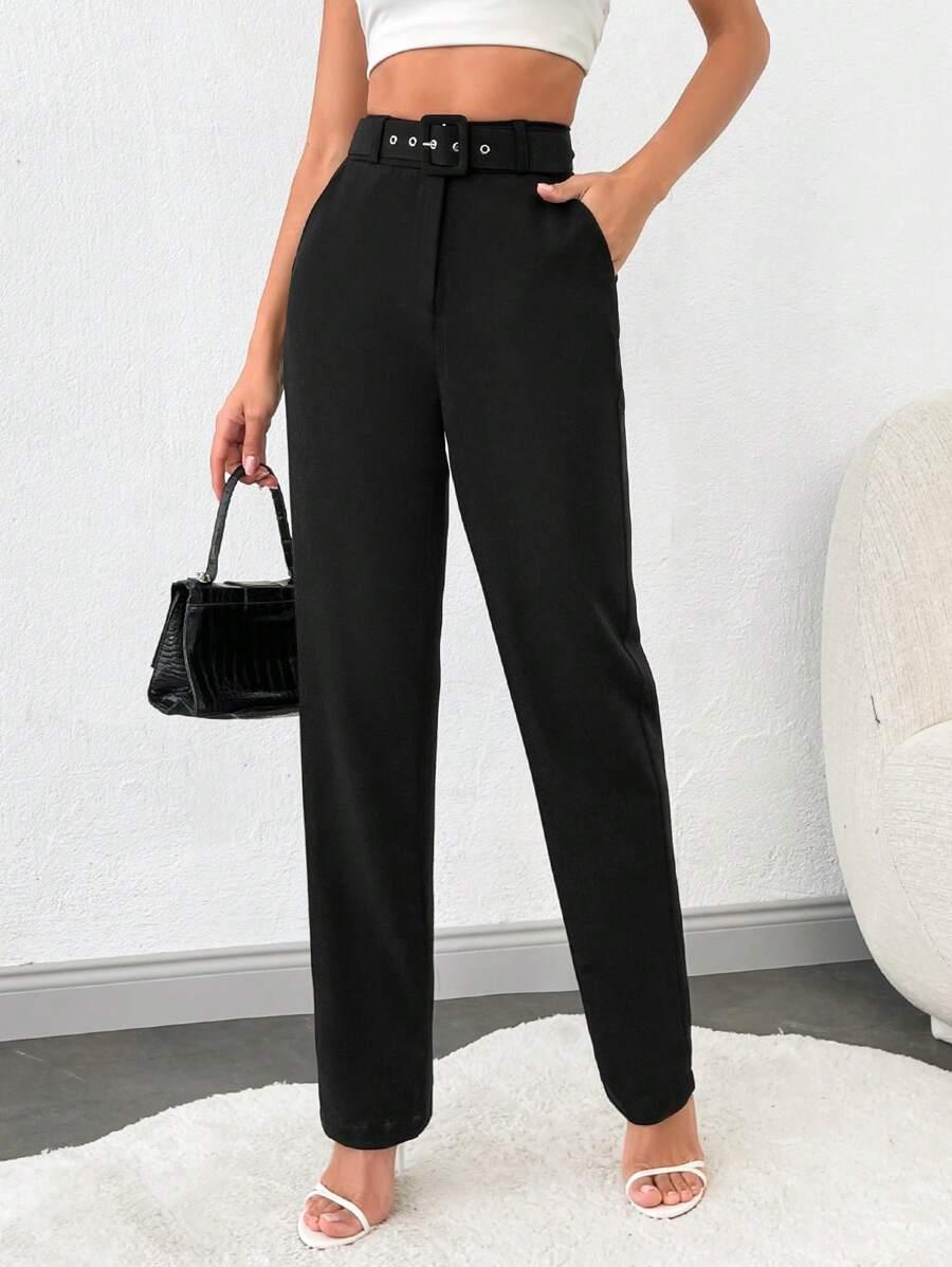 SHEIN CZARNE SPODNIE PROSTA NOGAWKA S06__M