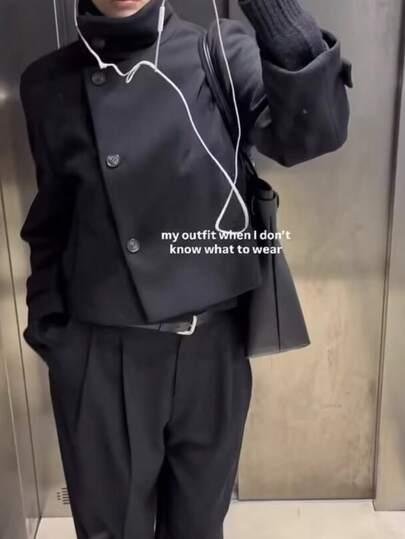 SHEIN CZARNY PŁASZCZ GUZIKI W01__L