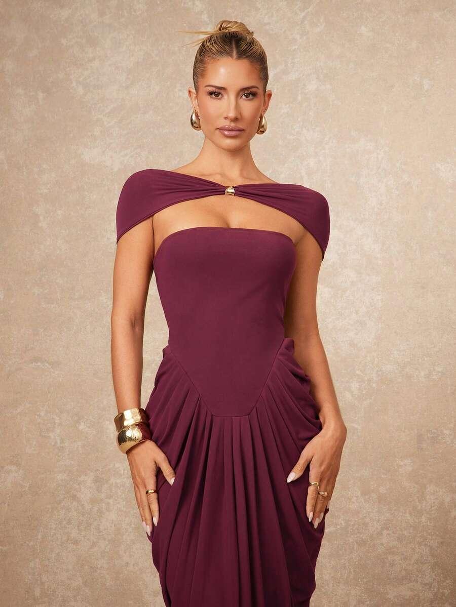 SHEIN BORDOWA MAXI SUKIENKA MARSZCZENIA S06__XS