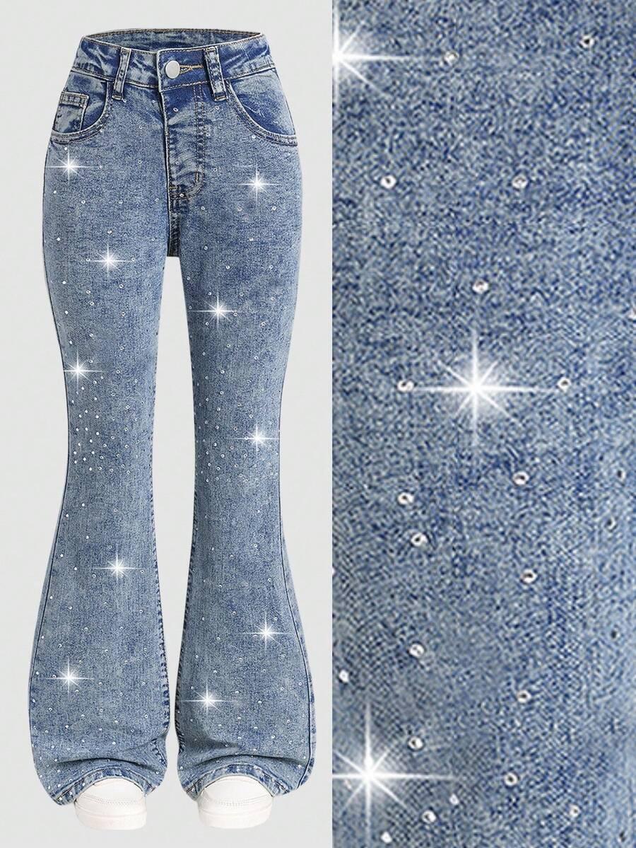 SHEIN NIEBIESKIE SPODNIE JEANS ZDOBIENIE S06__122/128