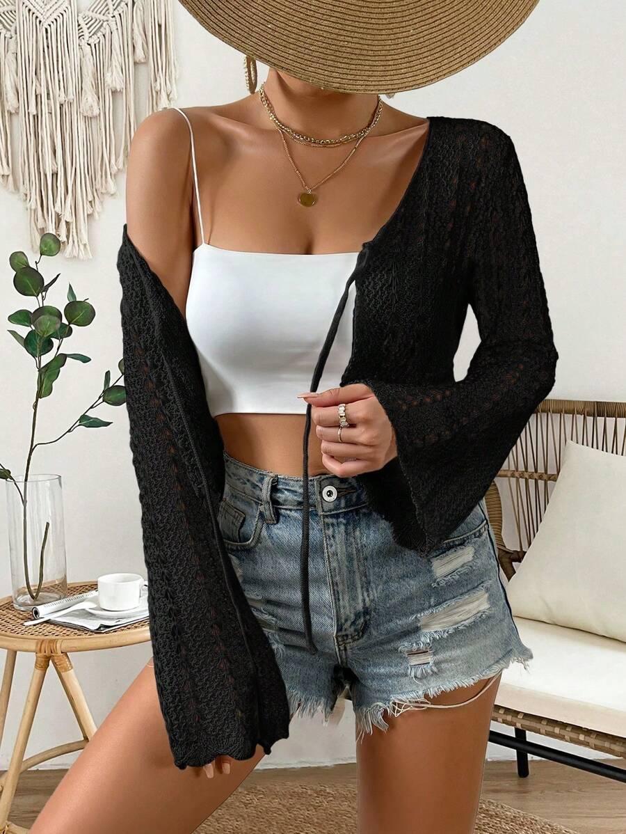SHEIN CZARNA NARZUTKA WIĄZANIE S06__5XS