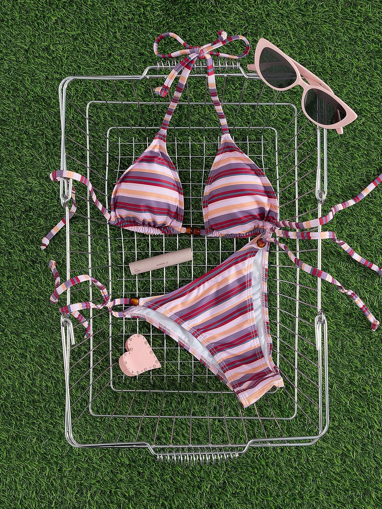 SHEIN DWUCZĘŚCIOWY STRÓJ KĄPIELOWY WZÓR PASKI S09__L