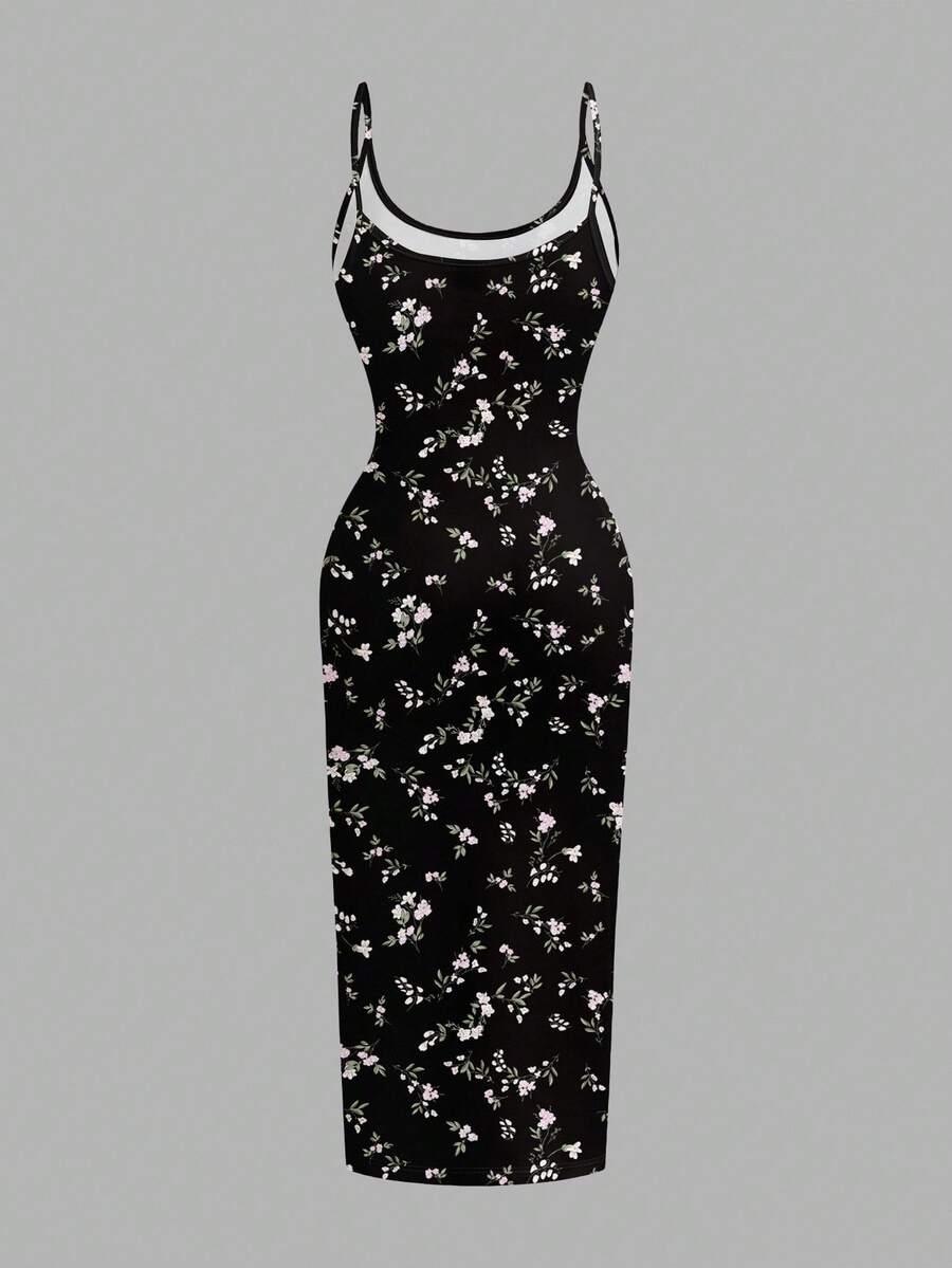 SHEIN CZARNA MAXI SUKIENKA KWIATY S06__XXL