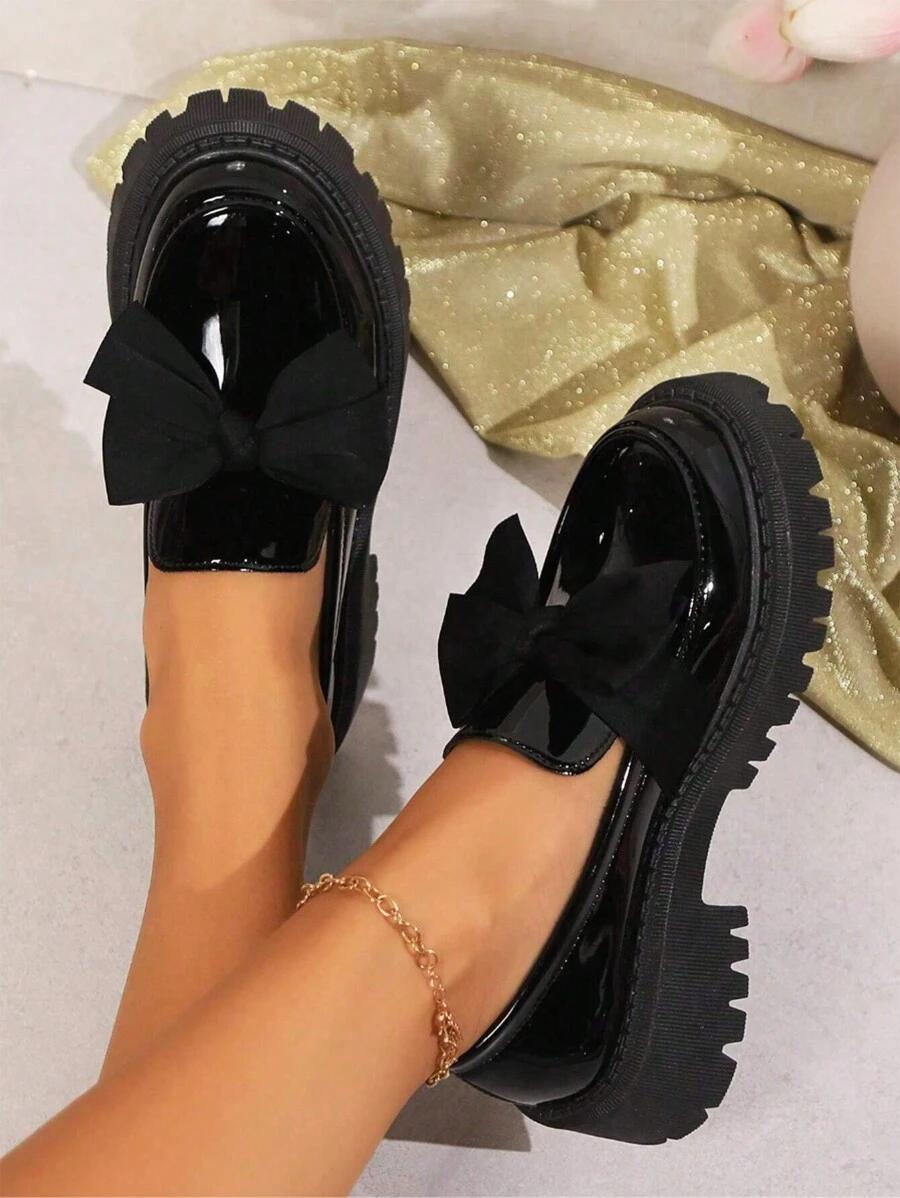 SHEIN CZARNE MOKASYNY ZDOBIENIE KOKARDA S06__35