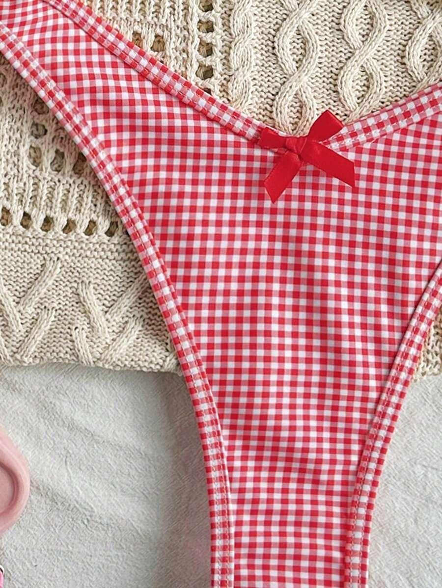 SHEIN CZERWONY STRÓJ KĄPIELOWY DWUCZĘŚCIOWY KRATKA S09__M