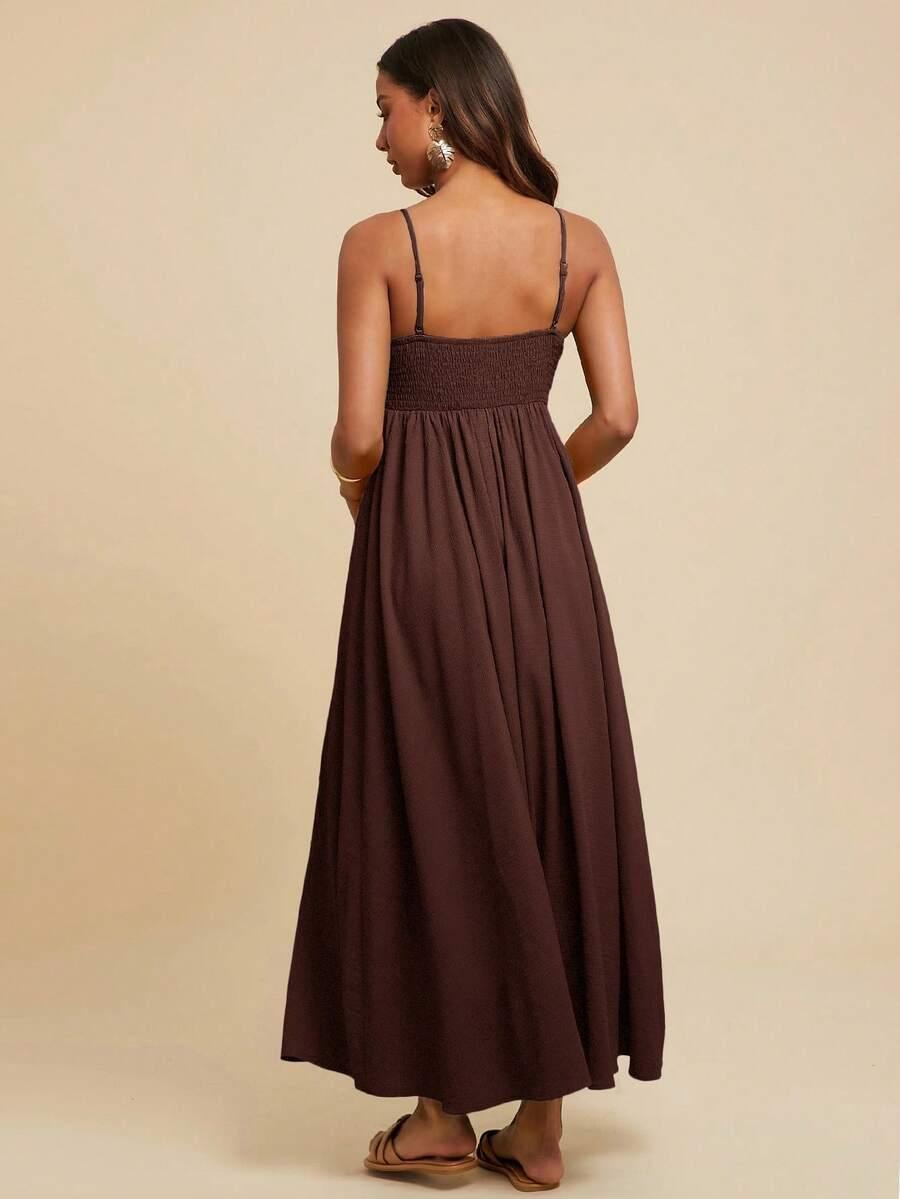 SHEIN BRĄZOWA MAXI SUKIENKA S06__L