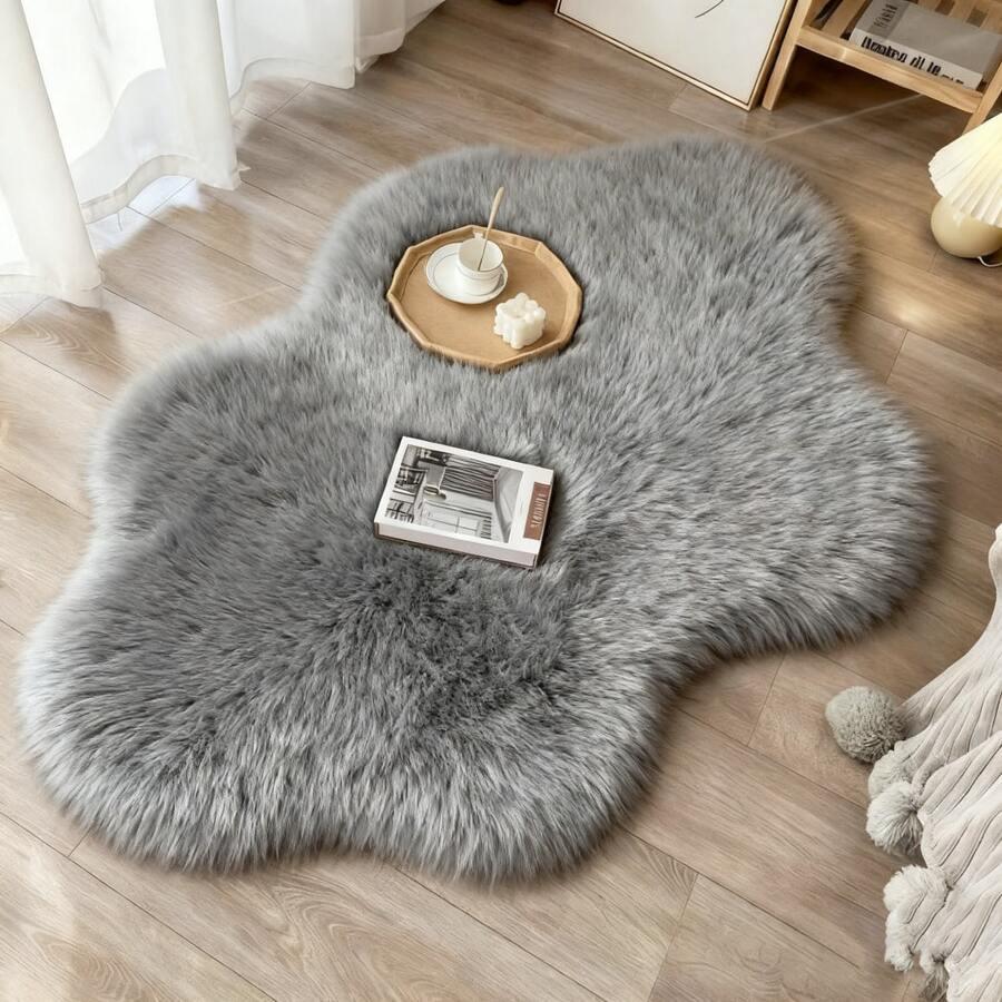 SHEIN SZARY FUTRZANY DYWAN S07__60X90