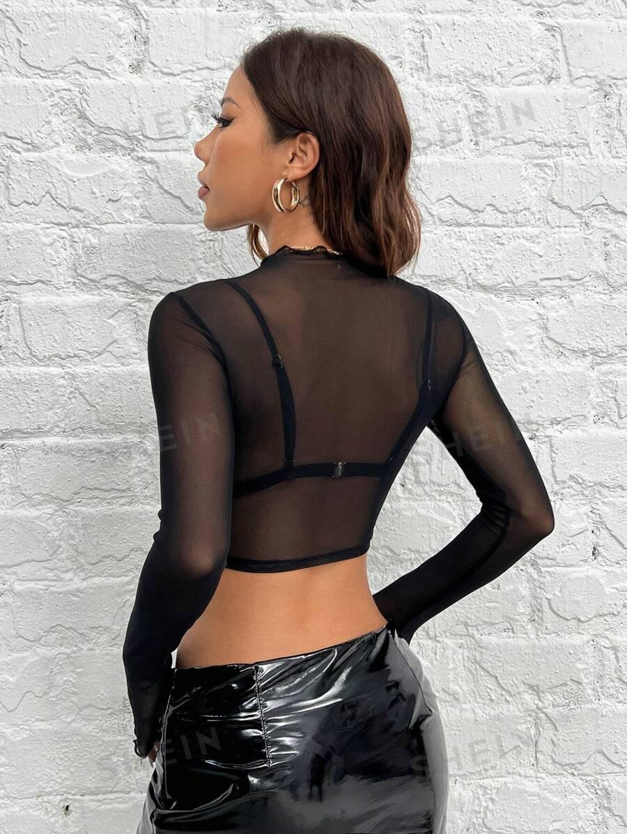 SHEIN CZARNY TOP DŁUGI RĘKAW S06__S