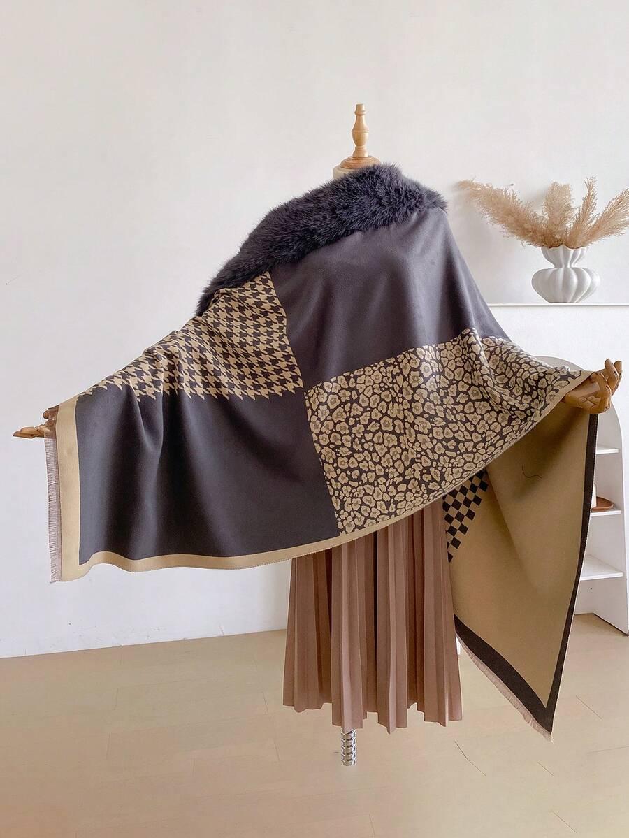 SHEIN PONCZO WZÓR PEPITKA S07__UNIWERSALNY