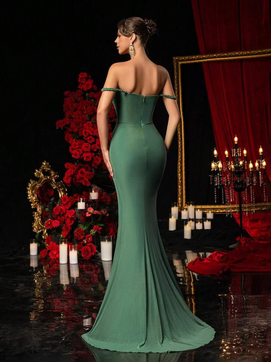 SHEIN ZIELONA SUKIENKA MAXI ZDOBIENIA S06__XS