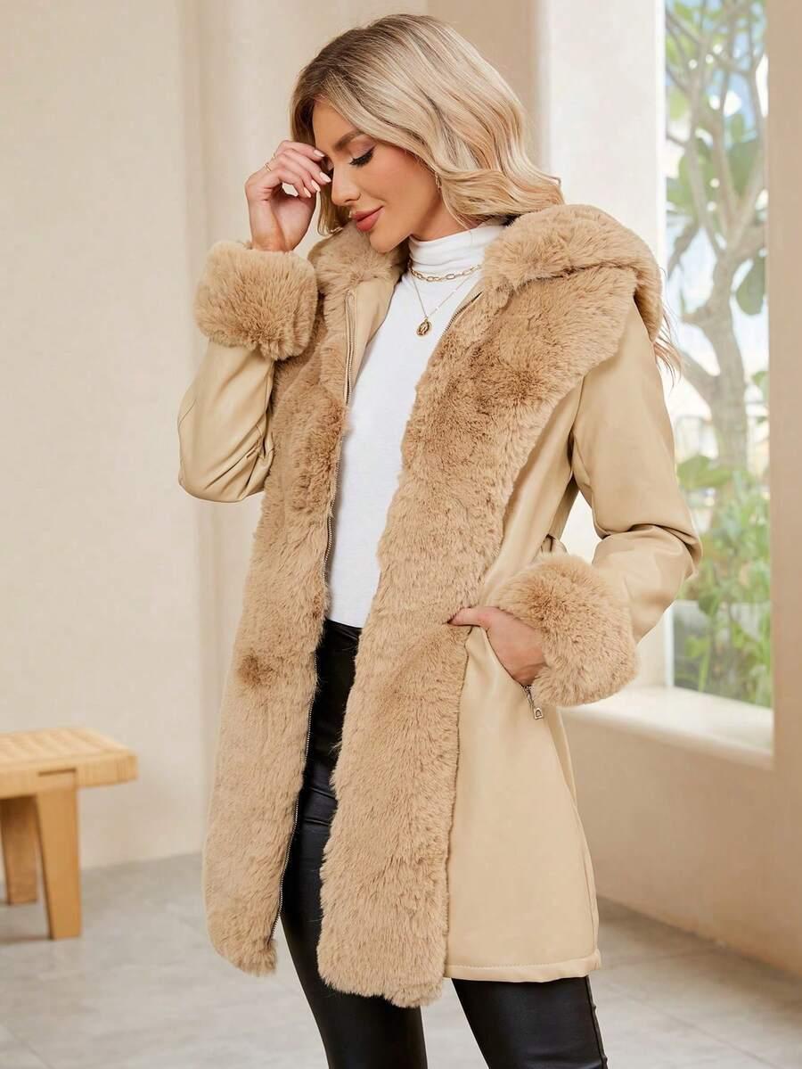 SHEIN BEŻOWA KURTKA IMITACJA SKÓRY W01__S