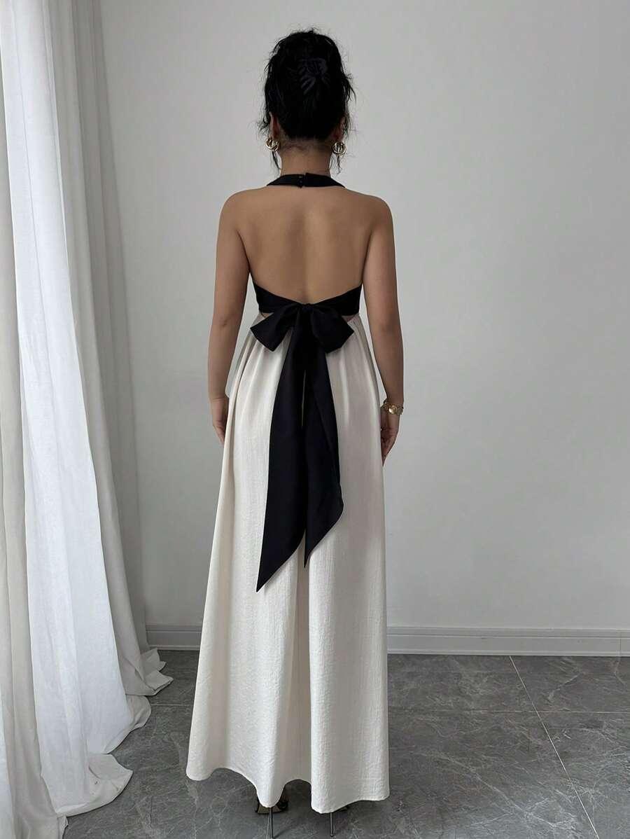 SHEIN BEŻOWA MAXI SUKIENKA WIĄZANIE S06__M